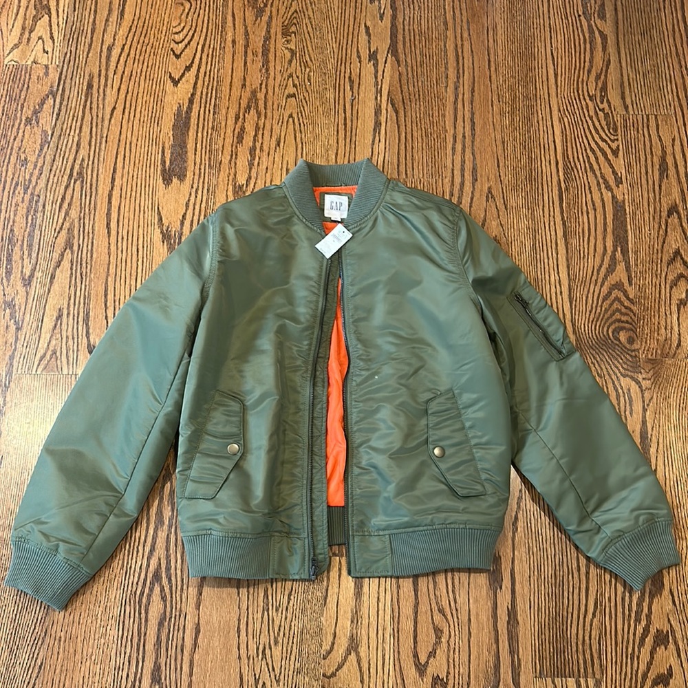 GAP Olive Green Bomber Jacket with Orange Lining